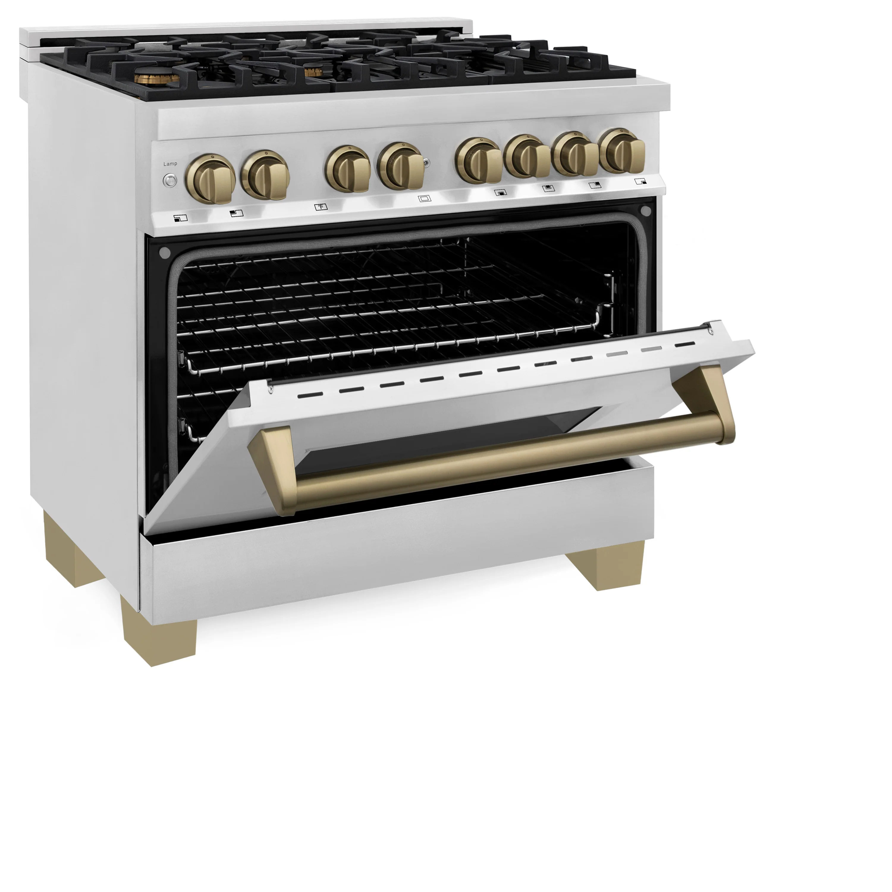 ZLINE Autograph Edition 36 in. 4.6 cu. ft. Legacy Dual Fuel Range with 6 Burner Gas Cooktop and Electric Convection Oven in Stainless Steel and Champagne Bronze Accents, Open Box-Great Condition - Image 7