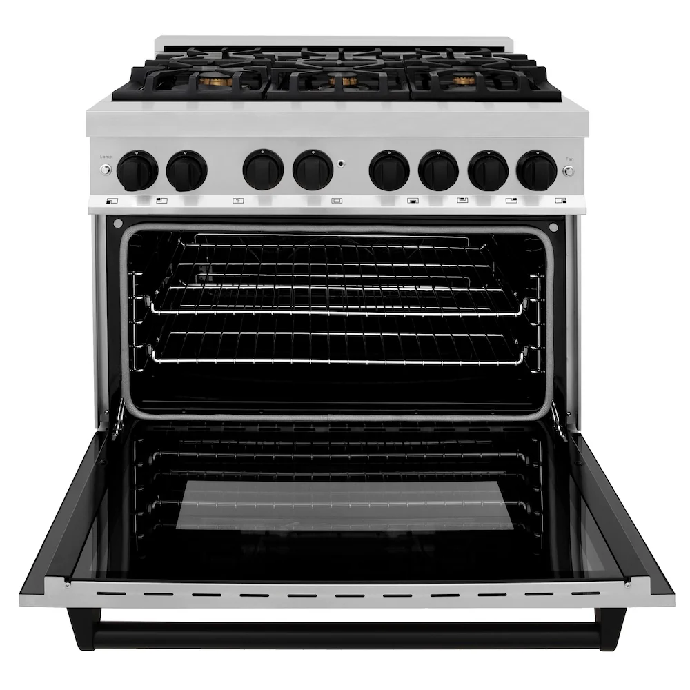 ZLINE Autograph Edition 36 in. 4.6 cu. ft. Legacy Dual Fuel Range with 6 Burner Gas Cooktop and Electric Convection Oven in Stainless Steel and Matte Black Accents, Open Box-Great Condition - Image 6