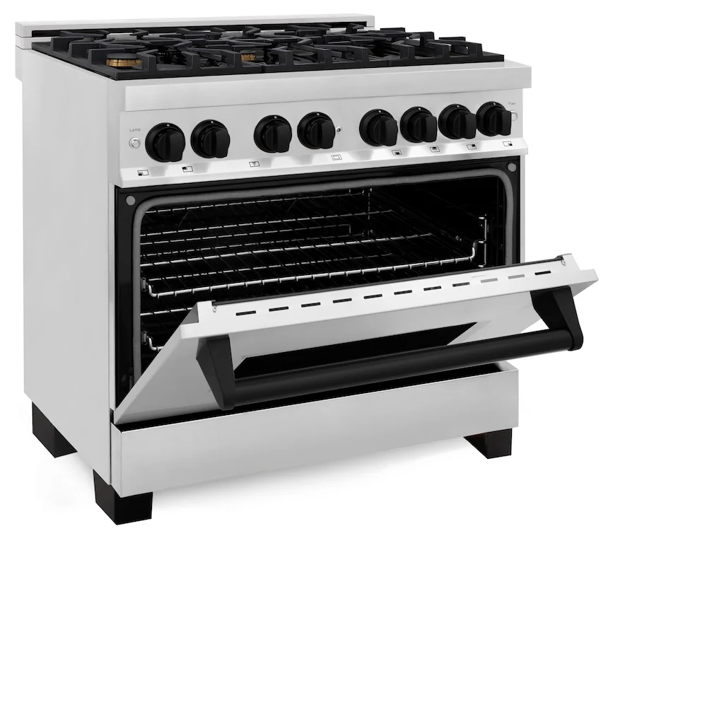 ZLINE Autograph Edition 36 in. 4.6 cu. ft. Legacy Dual Fuel Range with 6 Burner Gas Cooktop and Electric Convection Oven in Stainless Steel and Matte Black Accents, Open Box-Great Condition - Image 8