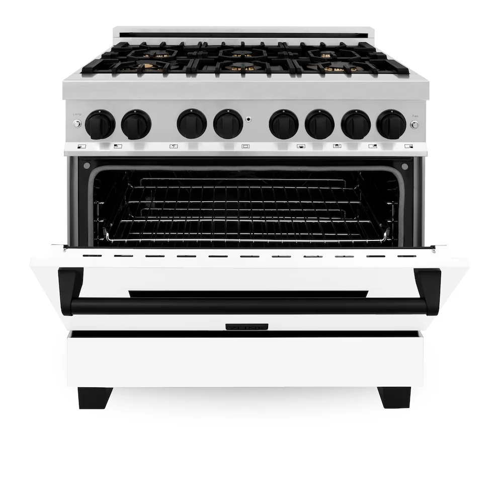 ZLINE Autograph Edition 36 in. 4.6 cu. ft. Legacy Dual Fuel Range with 6 Burner Gas Cooktop and Electric Convection Oven in Stainless Steel with White Matte Door and Matte Black Accents, Open Box-Great Condition - Image 5