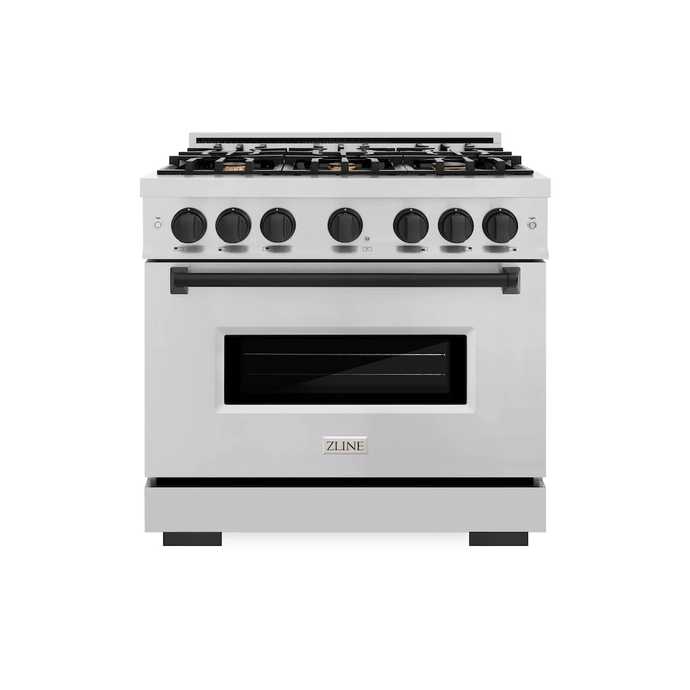 ZLINE Autograph Edition 36 in. 5.2 cu. ft. Classic Dual Fuel Range with 6 Burner Gas Cooktop and Electric Convection Oven in Stainless Steel with Matte Black Accents, Open Box-Great Condition - Image 3