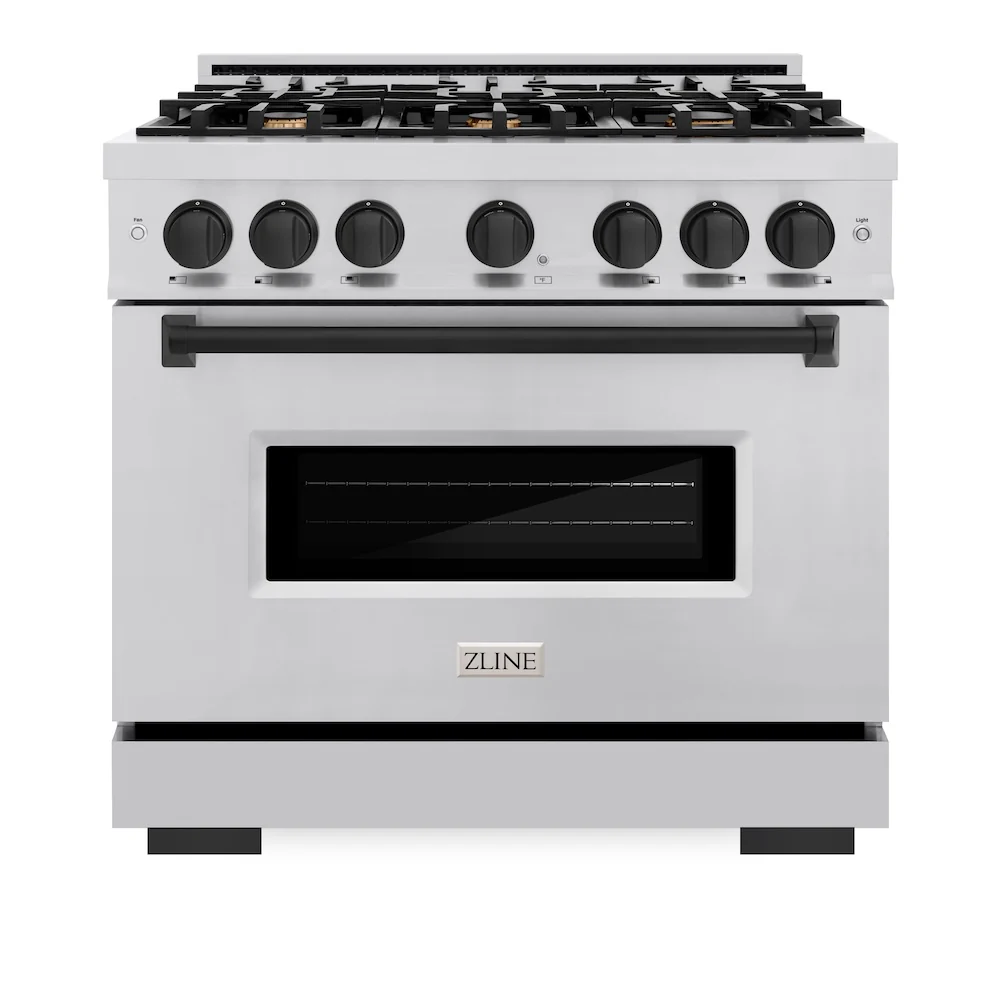 ZLINE Autograph Edition 36 in. 5.2 cu. ft. Classic Dual Fuel Range with 6 Burner Gas Cooktop and Electric Convection Oven in Stainless Steel with Matte Black Accents, Open Box-Great Condition - Image 4