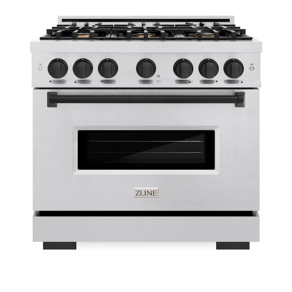 ZLINE Autograph Edition 36 in. 5.2 cu. ft. Classic Gas Range with 6 Burner Cooktop and Convection Gas Oven in Satin Stainless Steel and Matte Black Accents, Open Box-Great Condition - Image 4