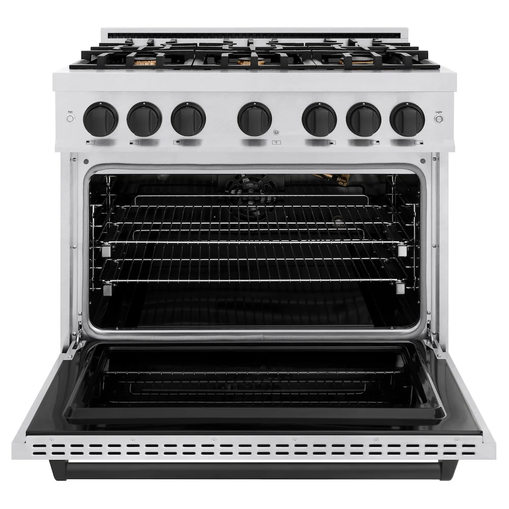 ZLINE Autograph Edition 36 in. 5.2 cu. ft. Classic Gas Range with 6 Burner Cooktop and Convection Gas Oven in Satin Stainless Steel and Matte Black Accents, Open Box-Great Condition - Image 5