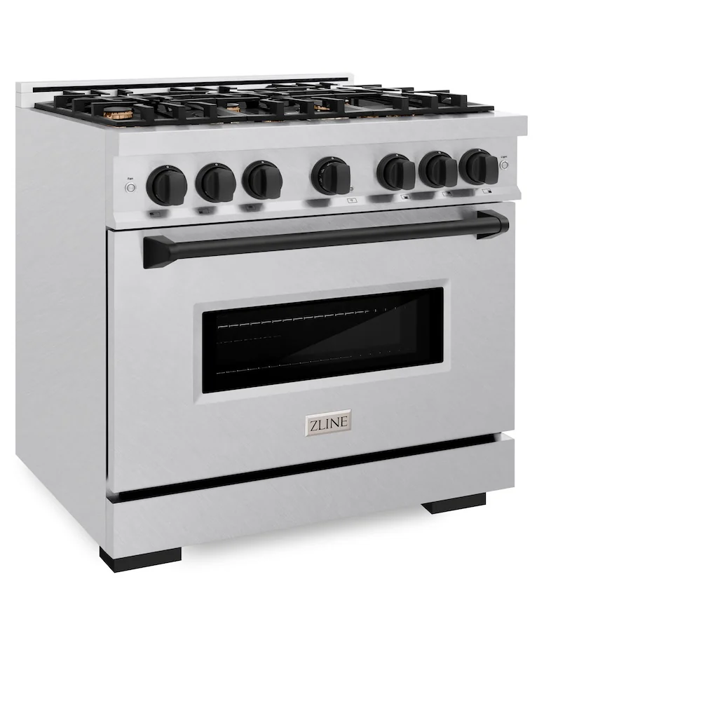 ZLINE Autograph Edition 36 in. 5.2 cu. ft. Classic Gas Range with 6 Burner Cooktop and Convection Gas Oven in Satin Stainless Steel and Matte Black Accents, Open Box-Great Condition - Image 6