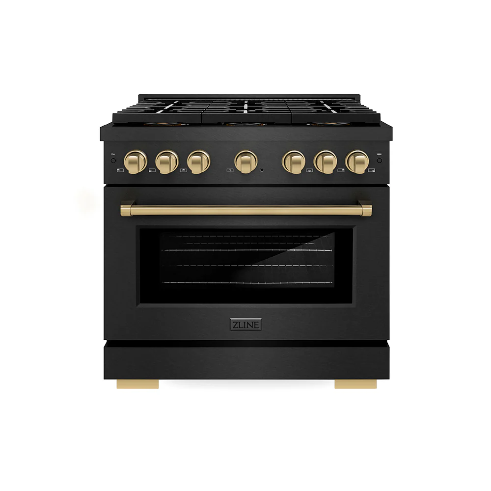 ZLINE Autograph Edition 36 in. 5.2 cu. ft. Paramount Dual Fuel Range with 6 Burner DuoPro™ Cooktop and Electric Convection Oven in Black Satin Stainless Steel and Champagne Bronze Accents, Open Box-Great Condition - Image 3