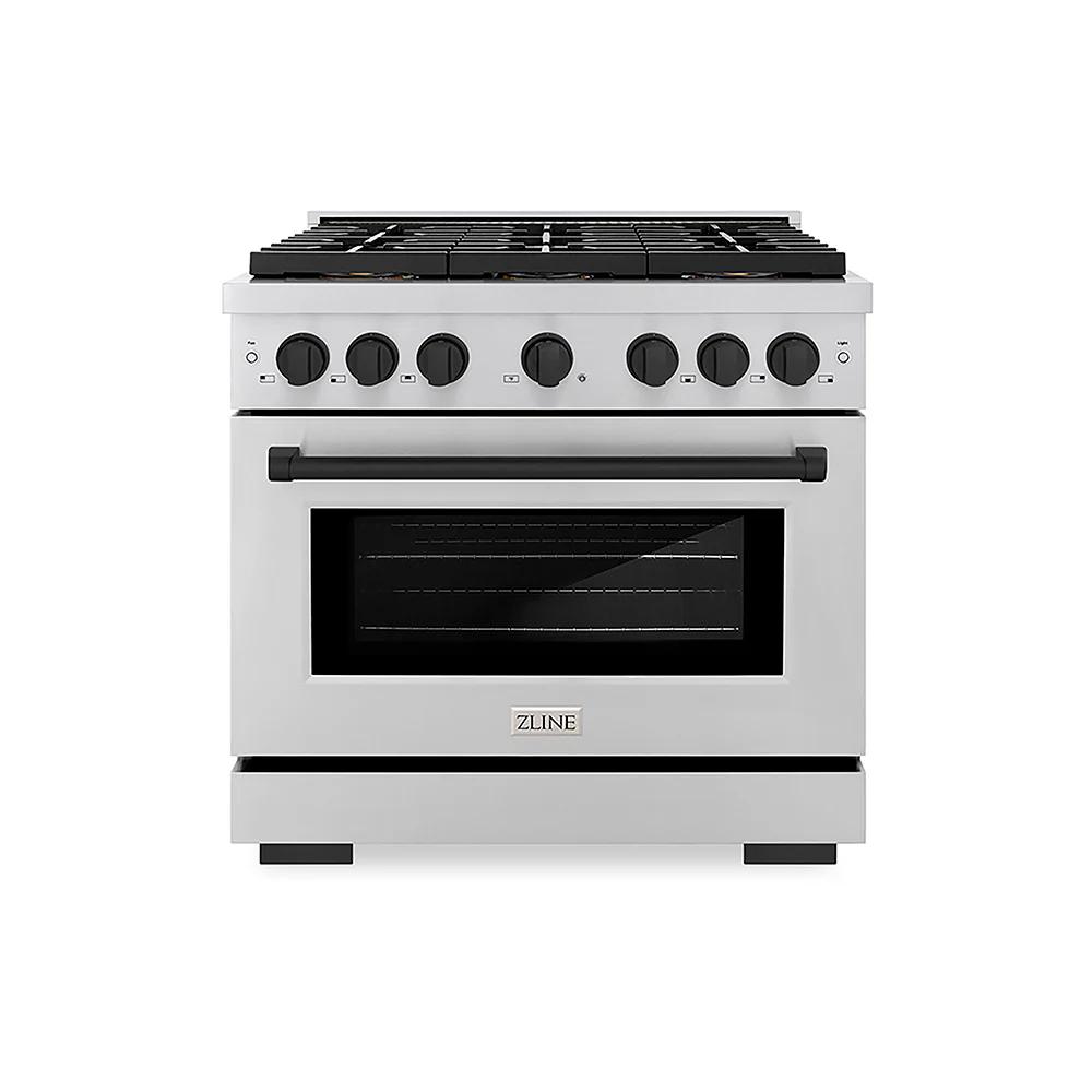 ZLINE Autograph Edition 36 in. 5.2 cu. ft. Paramount Dual Fuel Range with 6 Burner DuoPro™ Cooktop and Electric Convection Oven in Stainless Steel and Matte Black Accents, Open Box-Great Condition - Image 3