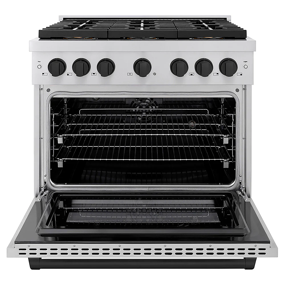 ZLINE Autograph Edition 36 in. 5.2 cu. ft. Paramount Dual Fuel Range with 6 Burner DuoPro™ Cooktop and Electric Convection Oven in Stainless Steel and Matte Black Accents, Open Box-Great Condition - Image 4