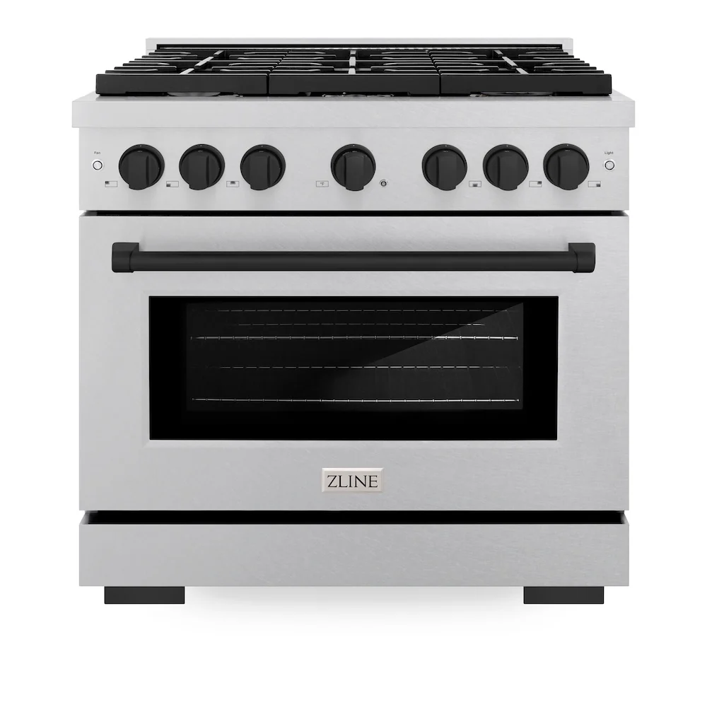 ZLINE Autograph Edition 36 in. 5.2 cu. ft. Paramount Dual Fuel Range with 6 Burner Gas Cooktop and Electric Convection Oven in Satin Stainless Steel with Matte Black Accents, Open Box-Great Condition - Image 4