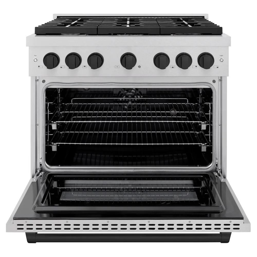 ZLINE Autograph Edition 36 in. 5.2 cu. ft. Paramount Dual Fuel Range with 6 Burner Gas Cooktop and Electric Convection Oven in Satin Stainless Steel with Matte Black Accents, Open Box-Great Condition - Image 5