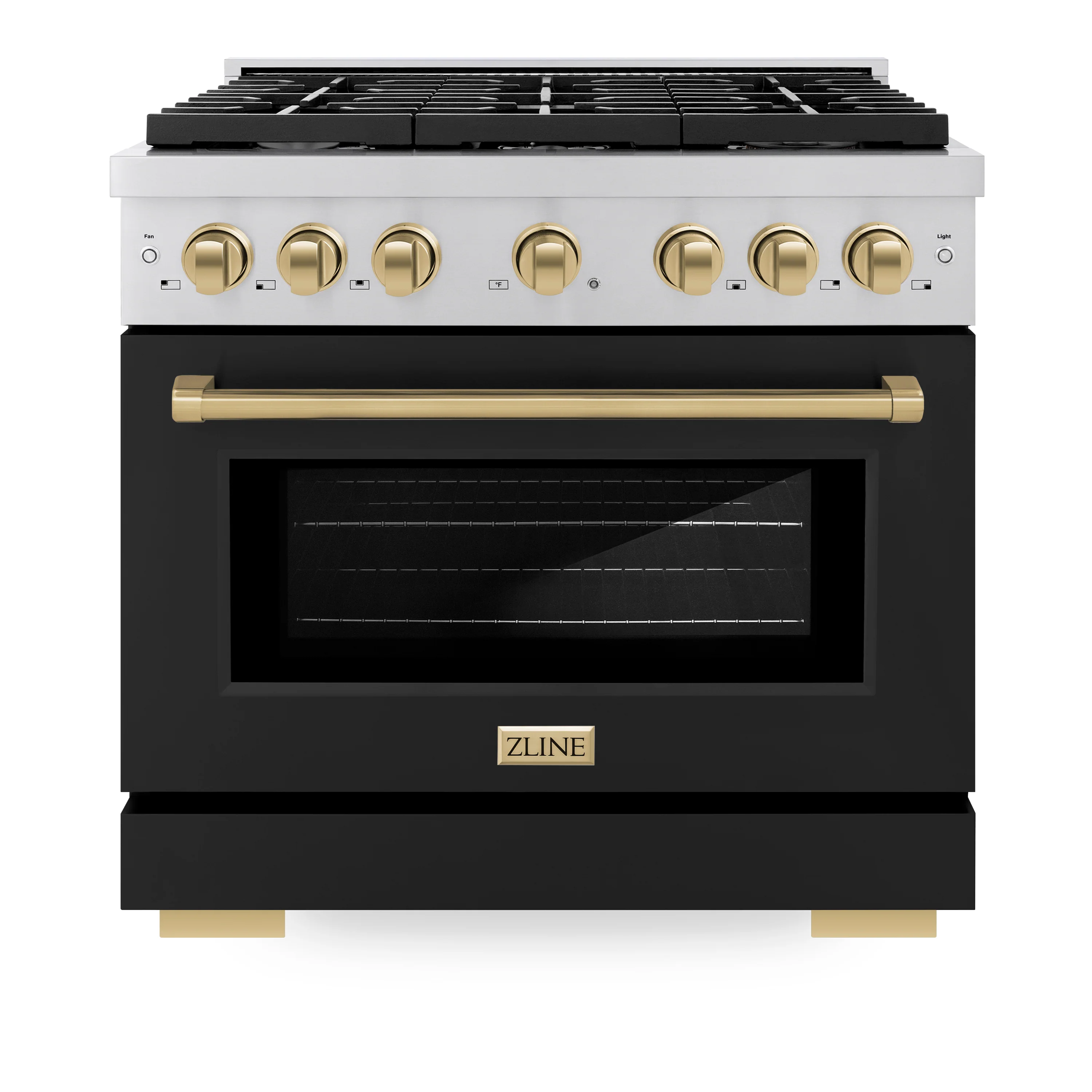 ZLINE Autograph Edition 36 in. 5.2 cu. ft. Paramount Dual Fuel Range with 6 Burner Gas Cooktop and Electric Convection Oven in Stainless Steel with Black Matte Door and Champagne Bronze Accents, Open Box-Great Condition - Image 4