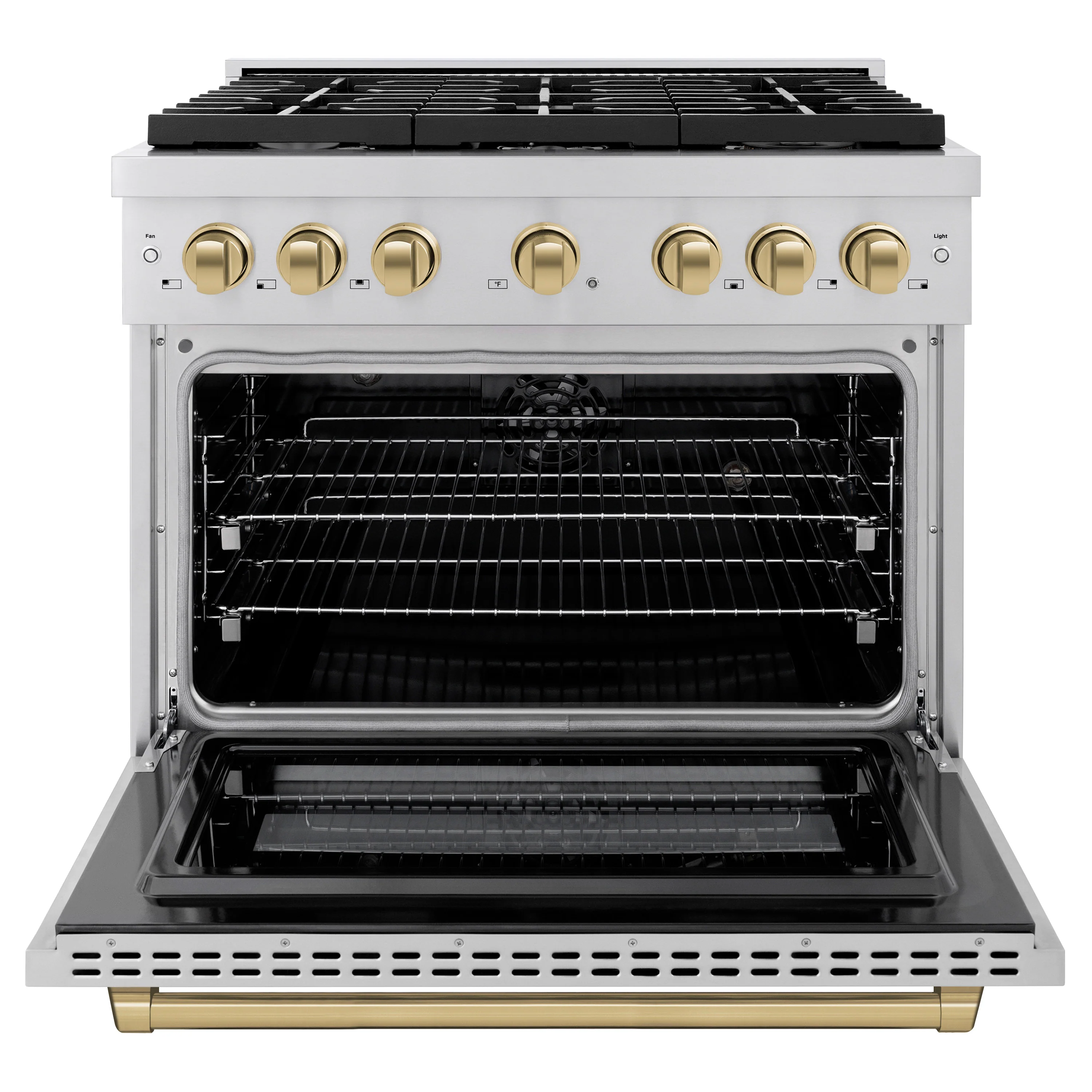 ZLINE Autograph Edition 36 in. 5.2 cu. ft. Paramount Dual Fuel Range with 6 Burner Gas Cooktop and Electric Convection Oven in Stainless Steel with Champagne Bronze Accents, Open Box-Great Condition - Image 5