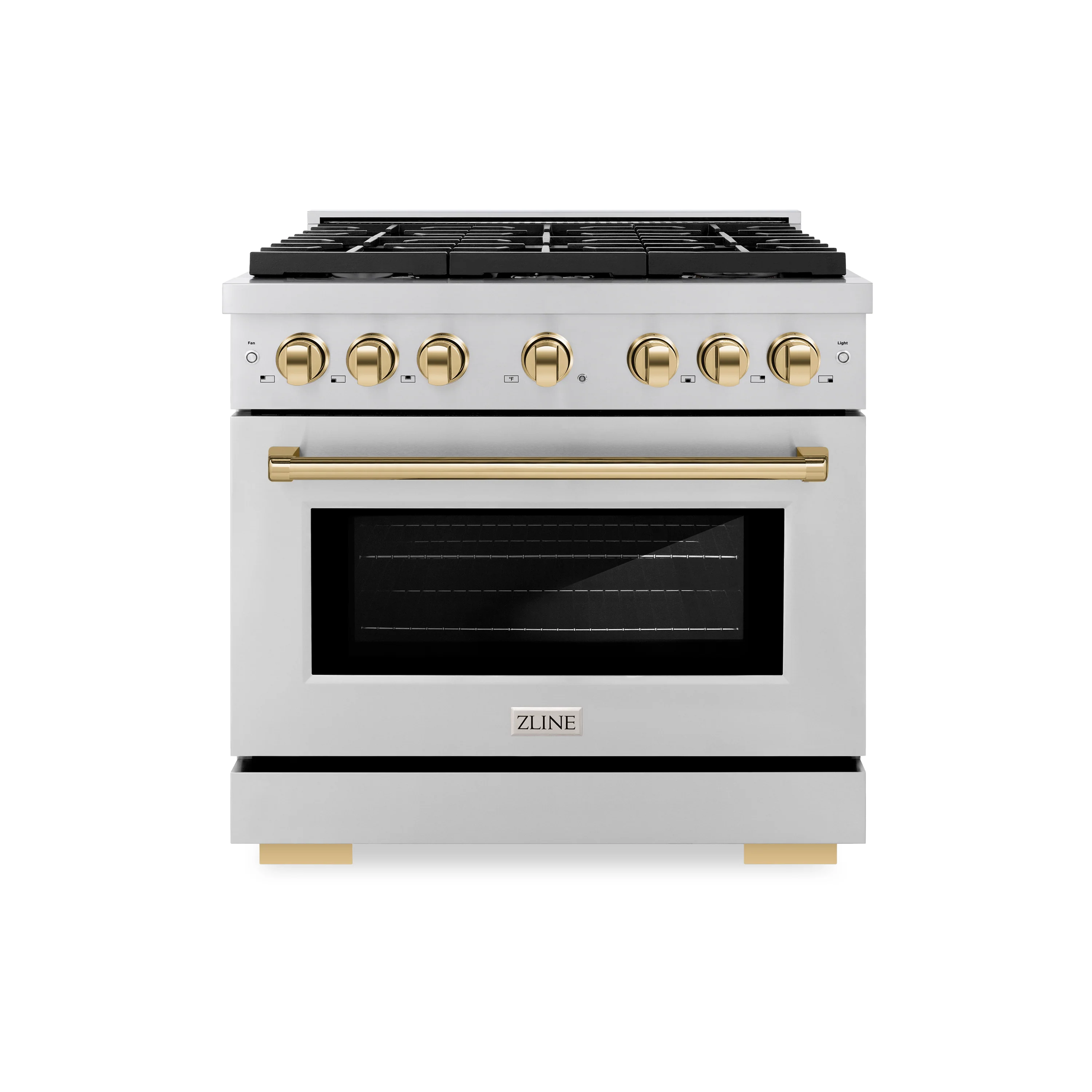 ZLINE Autograph Edition 36 in. 5.2 cu. ft. Paramount Dual Fuel Range with 6 Burner Gas Cooktop and Electric Convection Oven in Stainless Steel with Polished Gold Accents, Open Box-Great Condition - Image 4