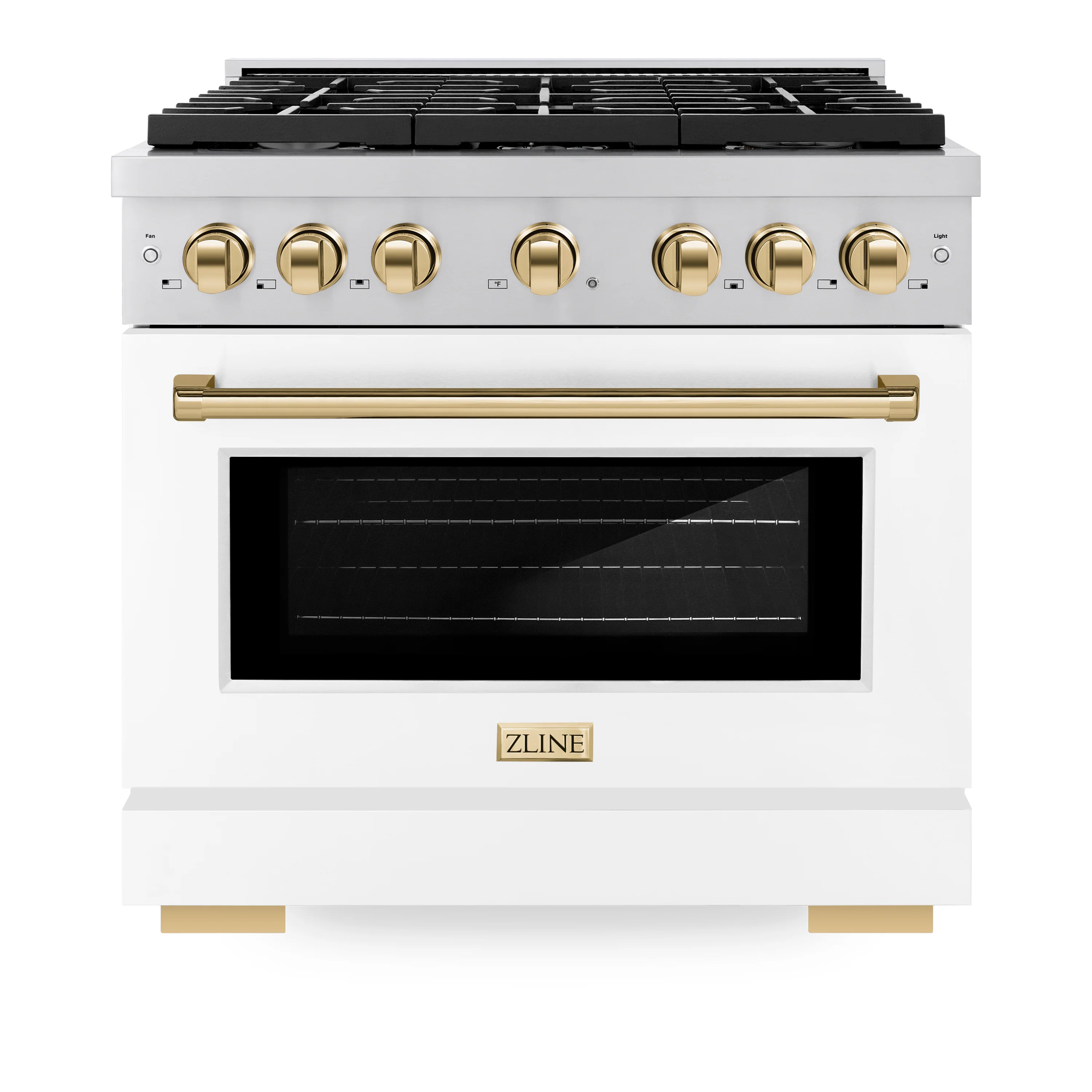 ZLINE Autograph Edition 36 in. 5.2 cu. ft. Paramount Dual Fuel Range with 6 Burner Gas Cooktop and Electric Convection Oven in Stainless Steel with White Matte Door and Polished Gold Accents, Open Box-Great Condition - Image 4