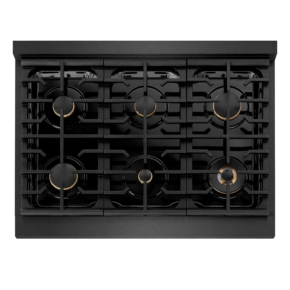 ZLINE Autograph Edition 36 in. 5.2 cu. ft. Paramount Gas Range with 6 Burner Cooktop and Convection Gas Oven in Black Satin Stainless Steel and Champagne Bronze Accents, Open Box-Great Condition - Image 2