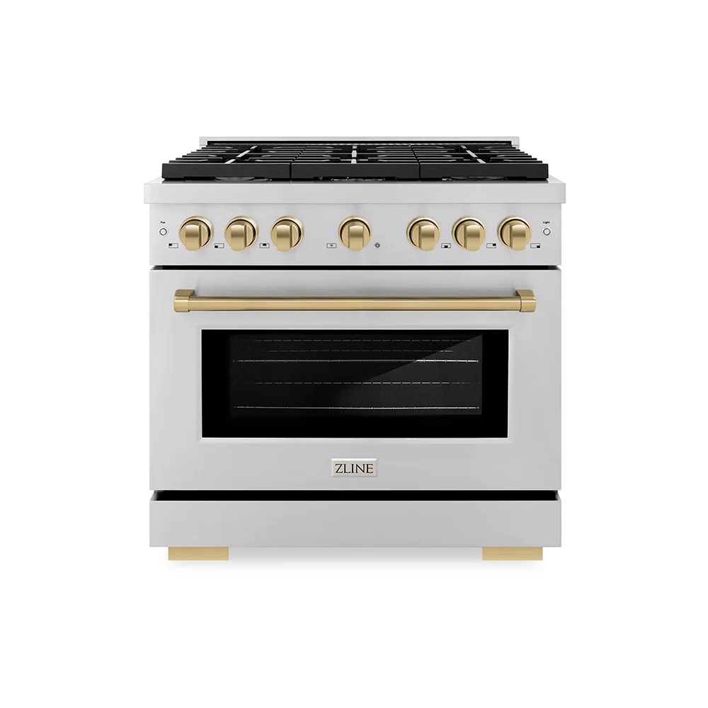ZLINE Autograph Edition 36 in. 5.2 cu. ft. Paramount Gas Range with 6 Burner Cooktop and Convection Gas Oven in Stainless Steel and Champagne Bronze Accents, Open Box-Great Condition - Image 3