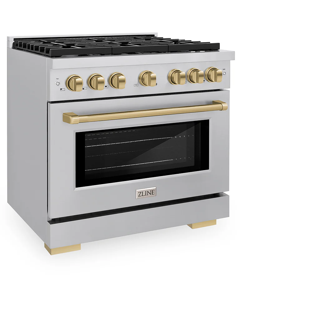 ZLINE Autograph Edition 36 in. 5.2 cu. ft. Paramount Gas Range with 6 Burner Cooktop and Convection Gas Oven in Stainless Steel and Champagne Bronze Accents, Open Box-Great Condition - Image 6
