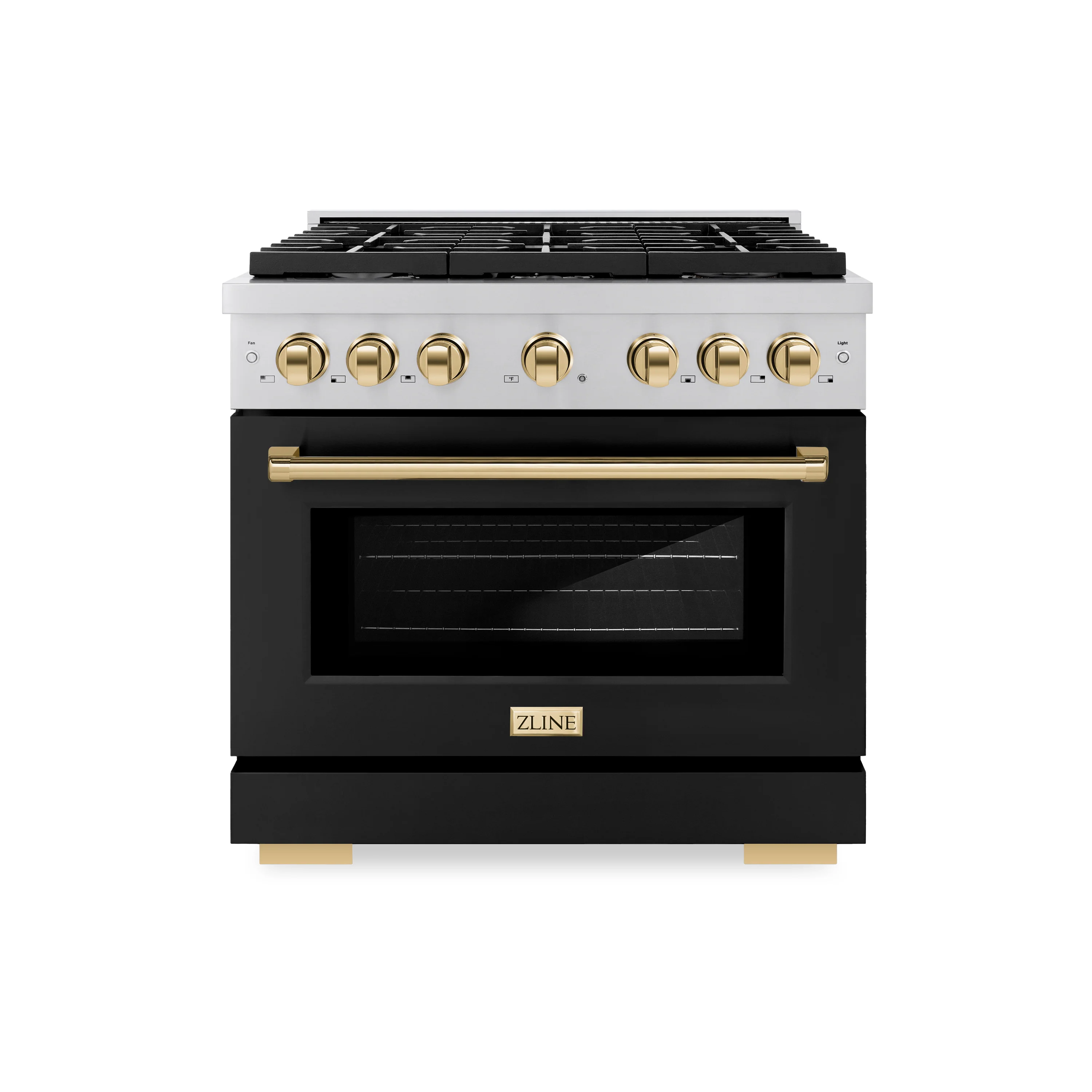 ZLINE Autograph Edition 36 in. 5.2 cu. ft. Paramount Gas Range with 6 Burner Cooktop and Convection Gas Oven in Stainless Steel with Black Matte Door and Polished Gold Accents, Open Box-Great Condition - Image 3
