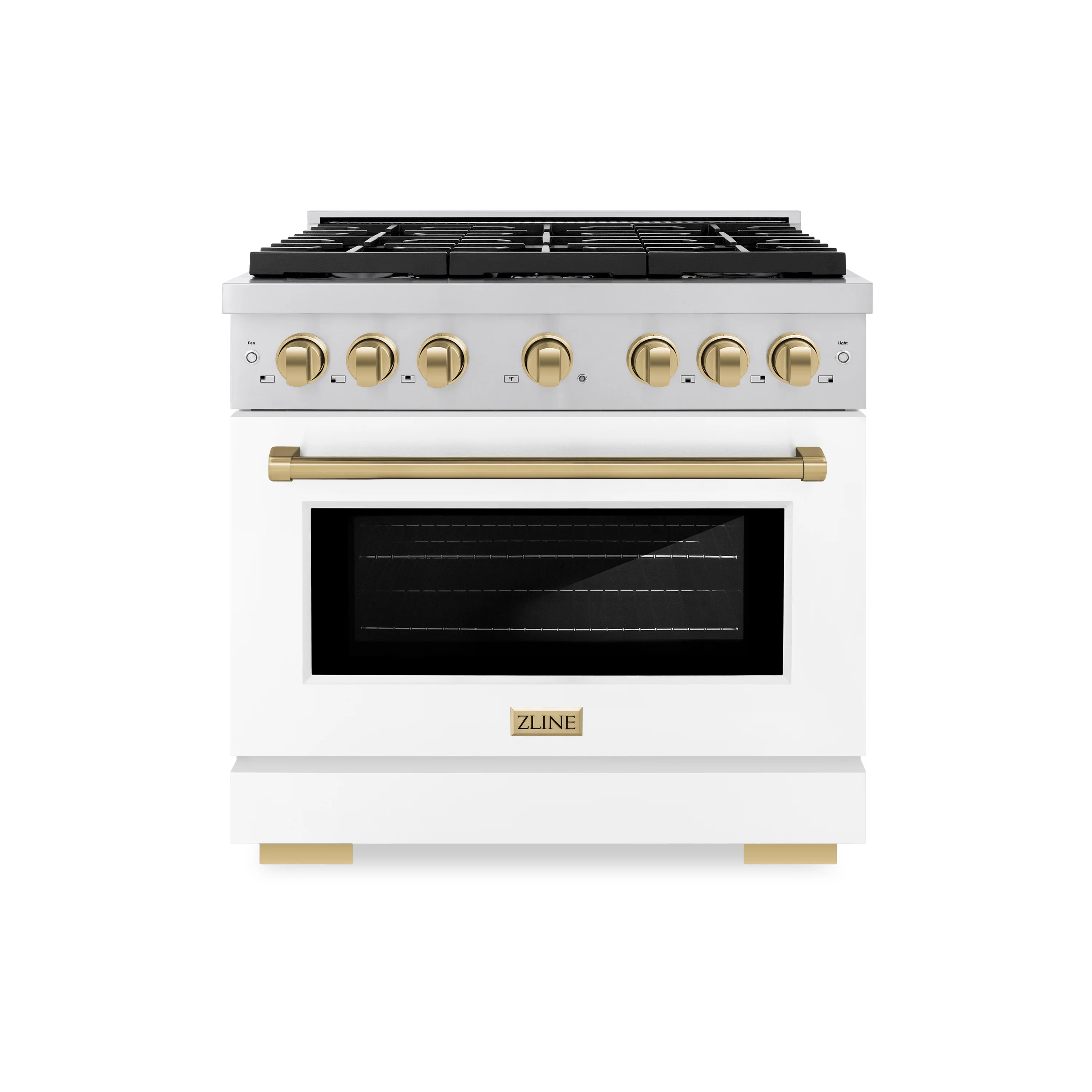 ZLINE Autograph Edition 36 in. 5.2 cu. ft. Paramount Gas Range with 6 Burner Cooktop and Convection Gas Oven in Stainless Steel with White Matte Door and Champagne Bronze Accents, Open Box-Great Condition - Image 4