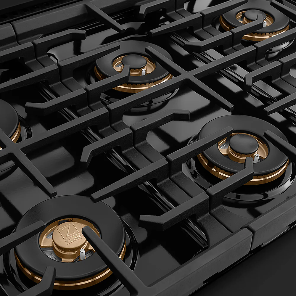 ZLINE Autograph Edition 36 in. 5.2 cu. ft. Paramount Gas Range with 6 Burner DuoPro™ Cooktop and Convection Gas Oven in Black Stainless Steel and Champagne Bronze Accents, Open Box-Great Condition - Image 6