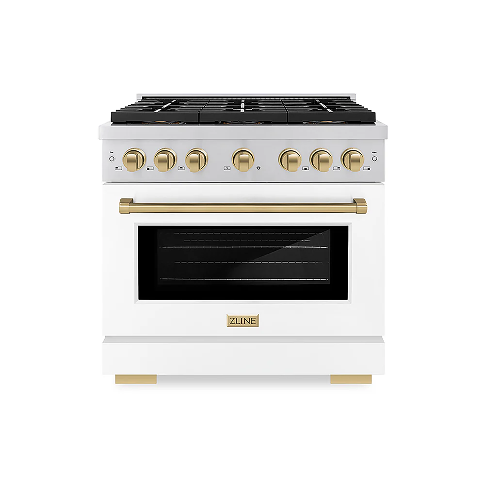 ZLINE Autograph Edition 36 in. 5.2 cu. ft. Paramount Gas Range with 6 Burner DuoPro™ Cooktop and Convection Gas Oven with White Matte Door and Champagne Bronze Accents, Open Box-Great Condition - Image 3
