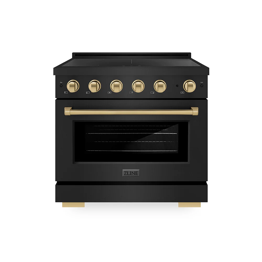 ZLINE Autograph Edition 36 in. 5.2 cu. ft. Paramount Induction Range with 5 Element Cooktop and Electric Convection Oven in Black Stainless Steel with Champagne Bronze Accents, Open Box-Great Condition