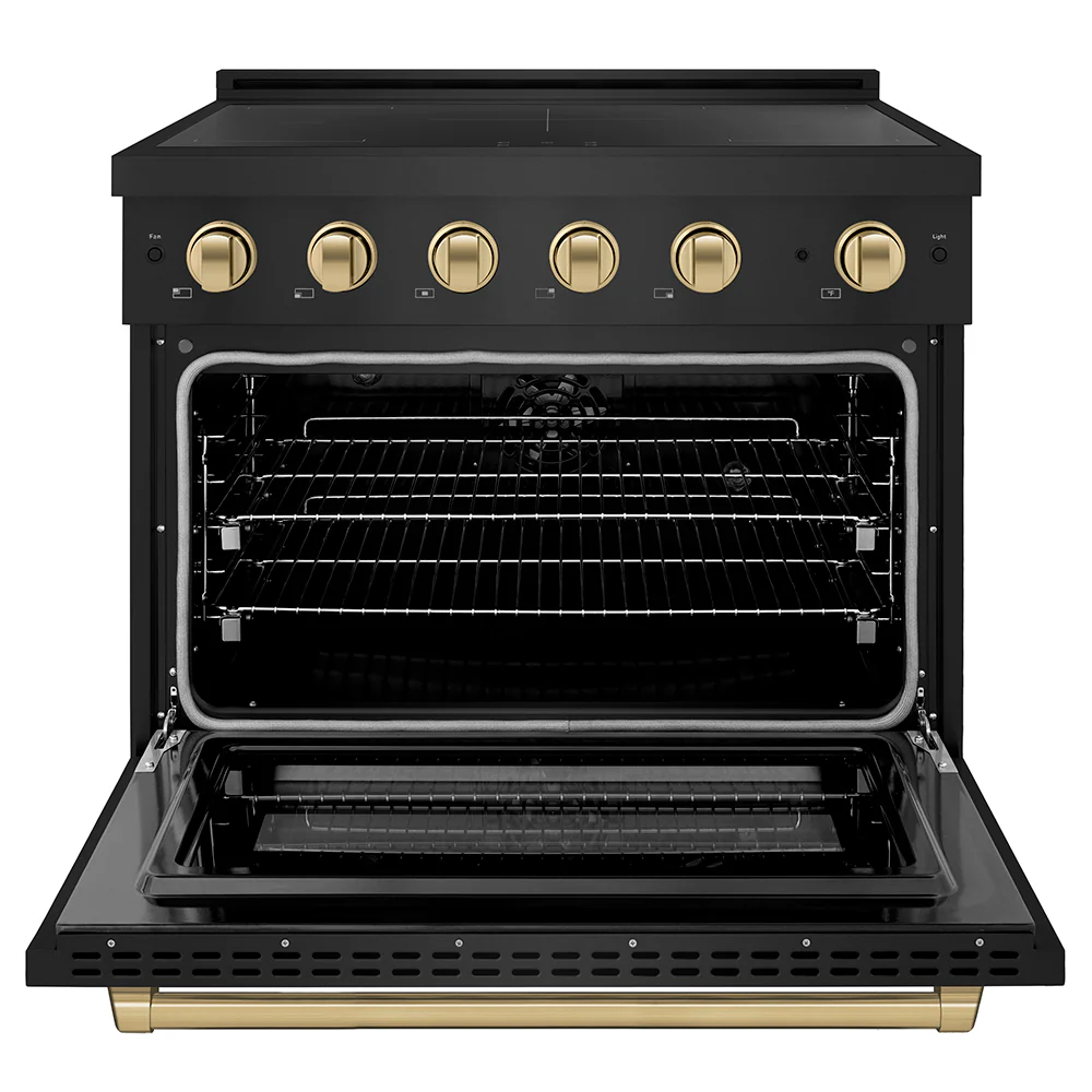 ZLINE Autograph Edition 36 in. 5.2 cu. ft. Paramount Induction Range with 5 Element Cooktop and Electric Convection Oven in Black Stainless Steel with Champagne Bronze Accents, Open Box-Great Condition - Image 3