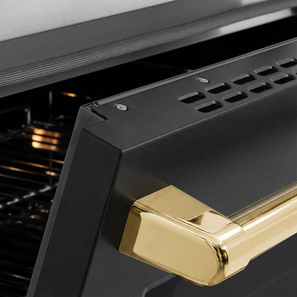 ZLINE Autograph Edition 36 in. 5.2 cu. ft. Paramount Induction Range with 5 Element Cooktop and Electric Convection Oven in Satin Stainless Steel with Black Matte Door and Polished Gold Accents (SINRSZ-BLM36-G) - Image 7