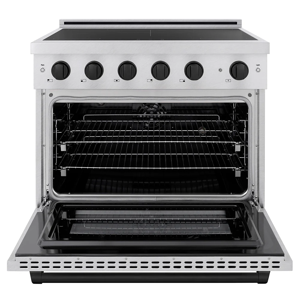 ZLINE Autograph Edition 36 in. 5.2 cu. ft. Paramount Induction Range with 5 Element Cooktop and Electric Convection Oven in Satin Stainless Steel with Matte Black Accents, Open Box-Great Condition - Image 3