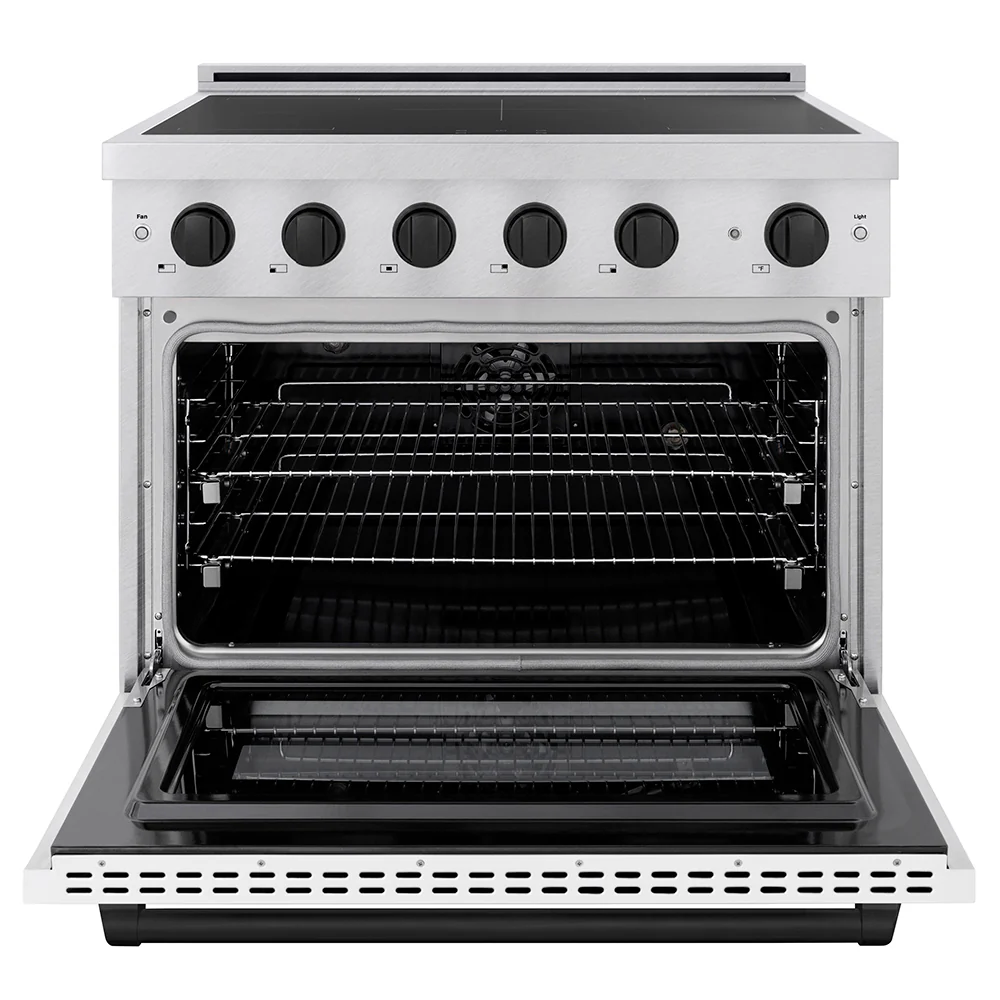 ZLINE Autograph Edition 36 in. 5.2 cu. ft. Paramount Induction Range with 5 Element Cooktop and Electric Convection Oven in Satin Stainless Steel with White Matte Door and Matte Black Accents (SINRSZ-WM-36-MB) - Image 3
