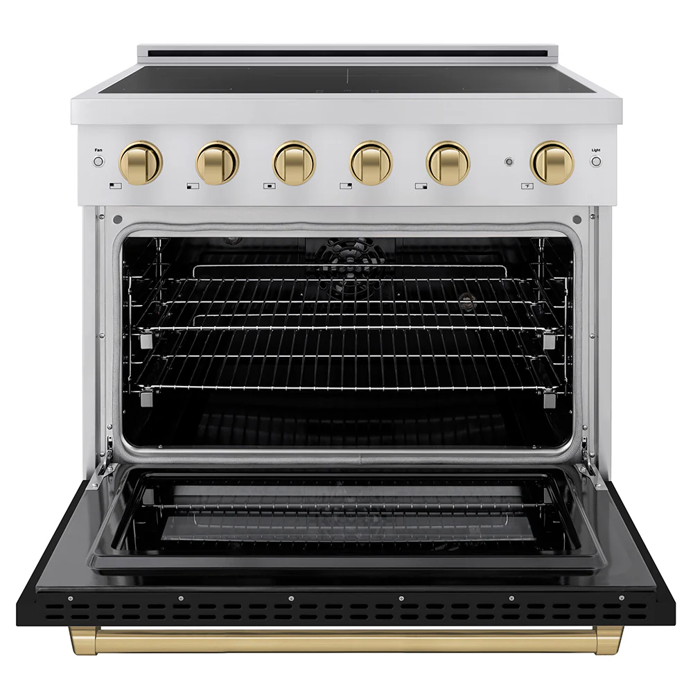 ZLINE Autograph Edition 36 in. 5.2 cu. ft. Paramount Induction Range with 5 Element Cooktop and Electric Convection Oven in Stainless Steel with Black Matte Door and Champagne Bronze Accents, Open Box-Great Condition - Image 3