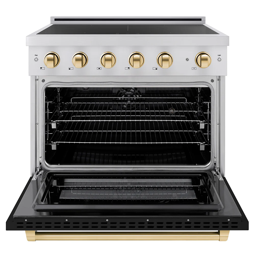 ZLINE Autograph Edition 36 in. 5.2 cu. ft. Paramount Induction Range with 5 Element Cooktop and Electric Convection Oven in Stainless Steel with Black Matte Door and Polished Gold Accents (SINRZ-BLM-36-G) - Image 3