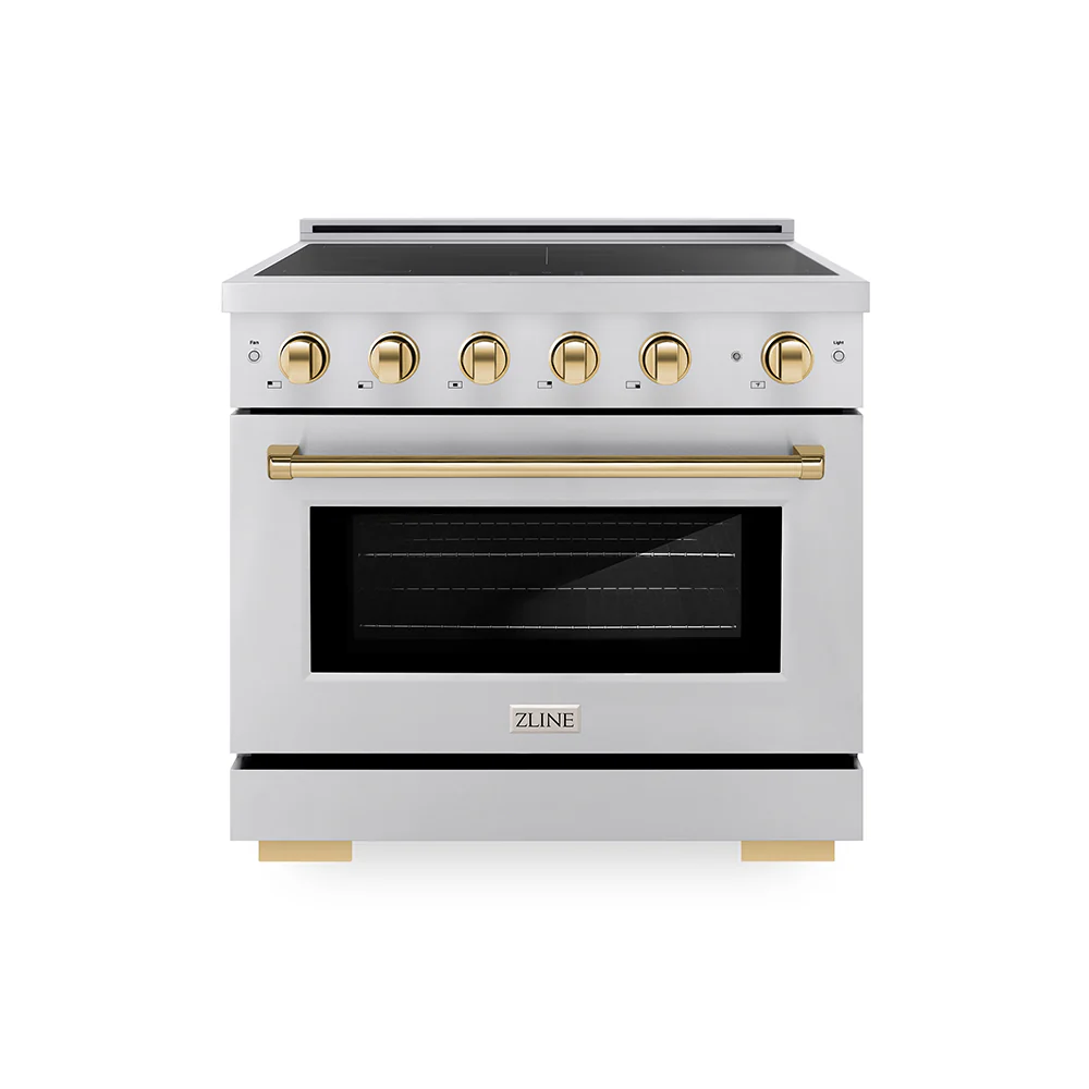 ZLINE Autograph Edition 36 in. 5.2 cu. ft. Paramount Induction Range with 5 Element Cooktop and Electric Convection Oven in Stainless Steel with Polished Gold Accents, Open Box-Great Condition
