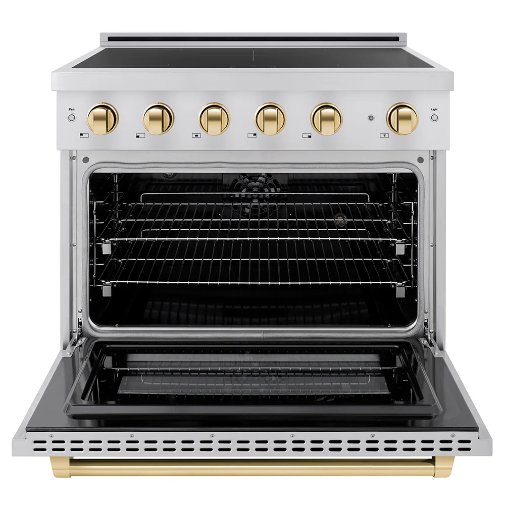 ZLINE Autograph Edition 36 in. 5.2 cu. ft. Paramount Induction Range with 5 Element Cooktop and Electric Convection Oven in Stainless Steel with Polished Gold Accents, Open Box-Great Condition - Image 3