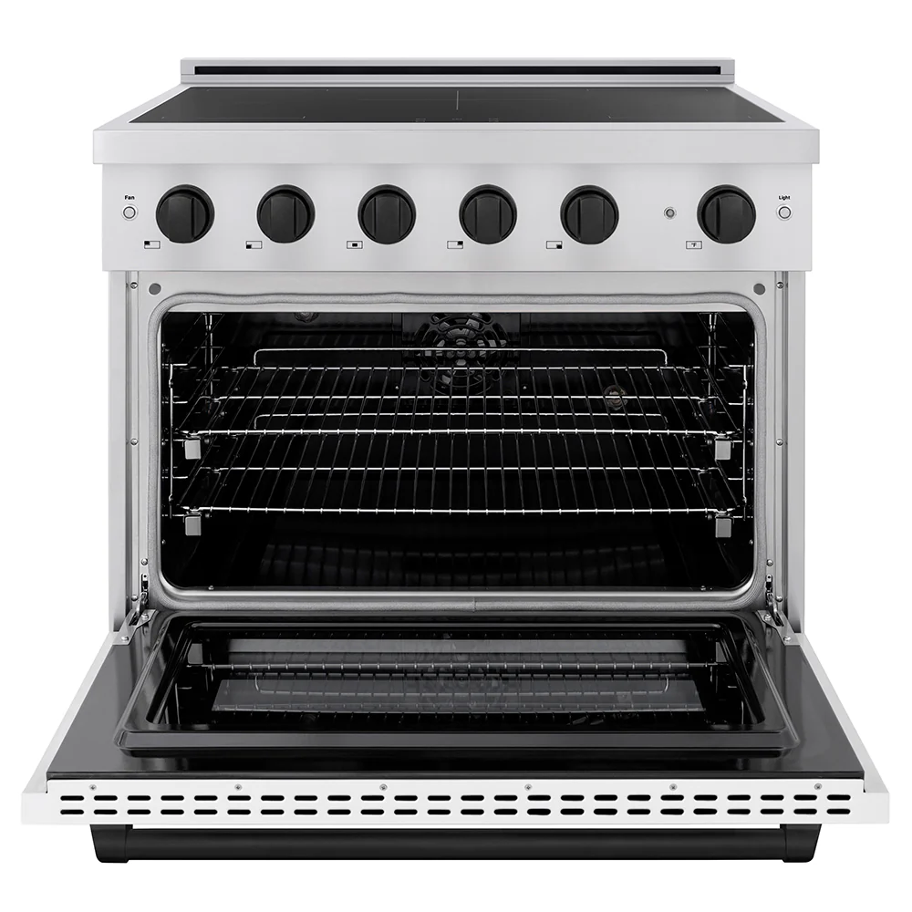 ZLINE Autograph Edition 36 in. 5.2 cu. ft. Paramount Induction Range with 5 Element Cooktop and Electric Convection Oven in Stainless Steel with White Matte Door and Matte Black Accents, Open Box-Great Condition - Image 3
