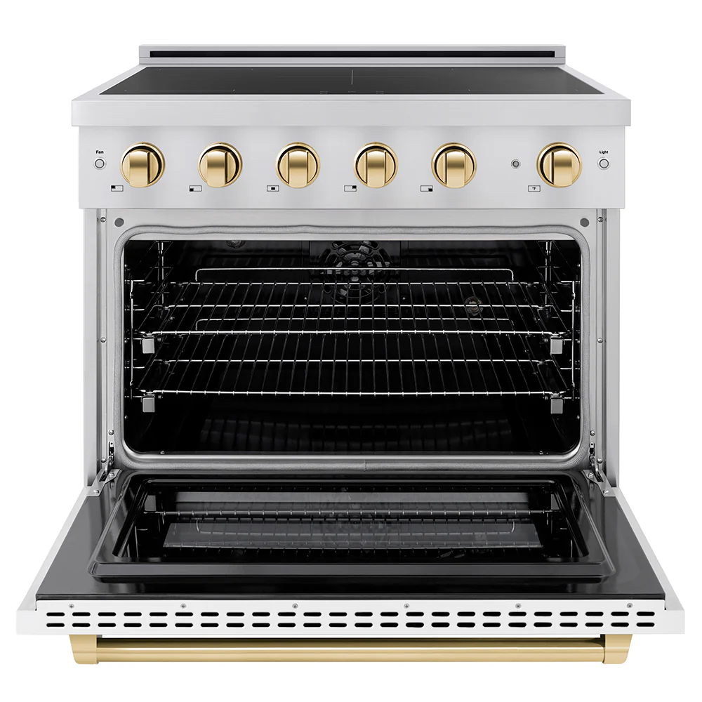 ZLINE Autograph Edition 36 in. 5.2 cu. ft. Paramount Induction Range with 5 Element Cooktop and Electric Convection Oven in Stainless Steel with White Matte Door and Polished Gold Accents (SINRZ-WM-36-G) - Image 3