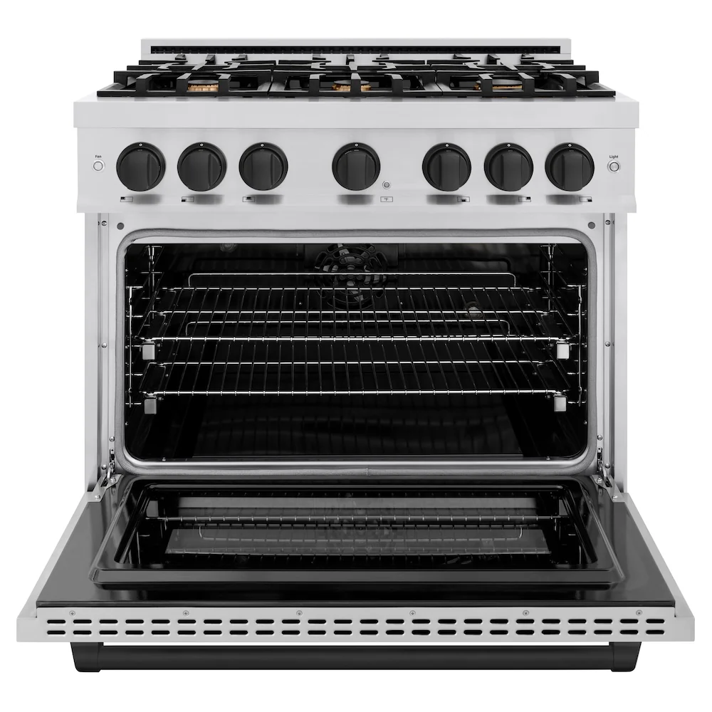 ZLINE Autograph Edition 36 in. 5.2 cu. ft. Select Dual Fuel Range with 6 Burner Gas Cooktop and Electric Convection Oven in Stainless Steel with Matte Black Accents, Open Box-Great Condition - Image 5