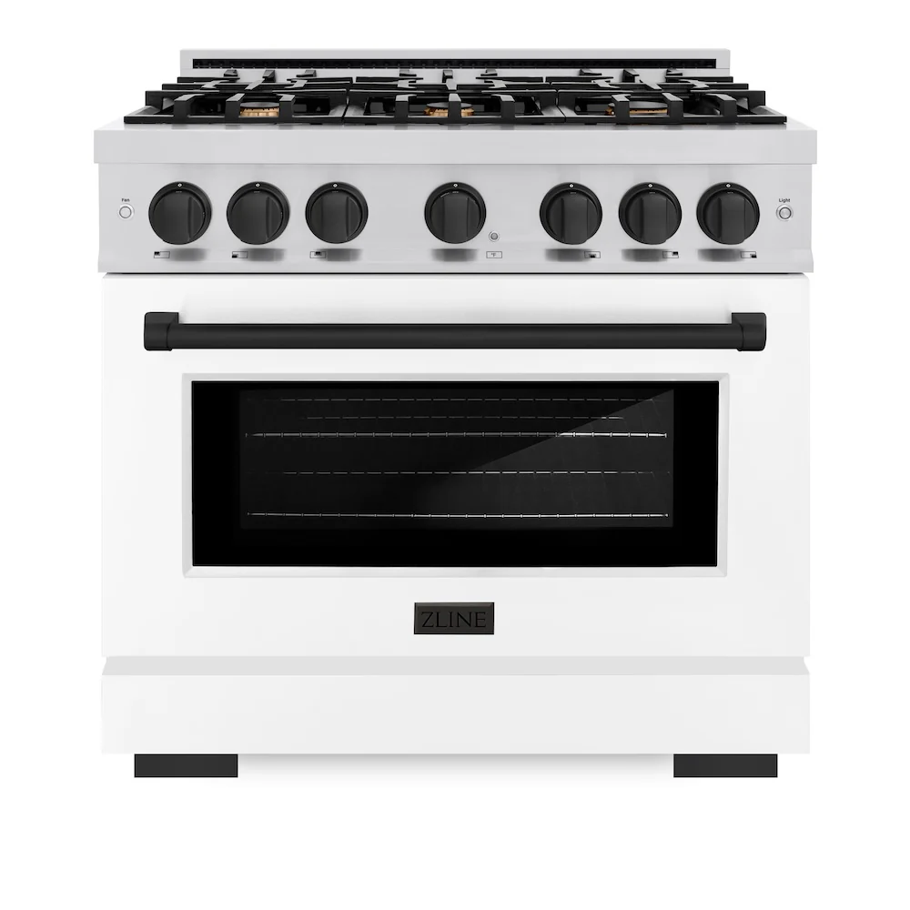 ZLINE Autograph Edition 36 in. 5.2 cu. ft. Select Dual Fuel Range with 6 Burner Gas Cooktop and Electric Convection Oven in Stainless Steel with White Matte Door and Matte Black Accents, Open Box-Great Condition - Image 4