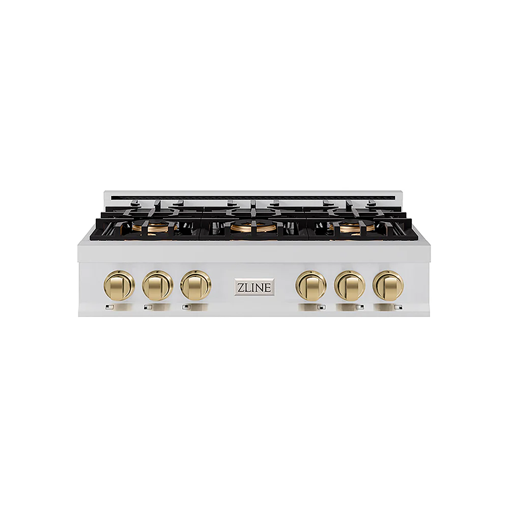 ZLINE Autograph Edition 36 in. Classic Gas Rangetop with 6 Burner DuoPro™ Cooktop in Stainless Steel and Champagne Bronze Accents, Open Box-Great Condition - Image 3