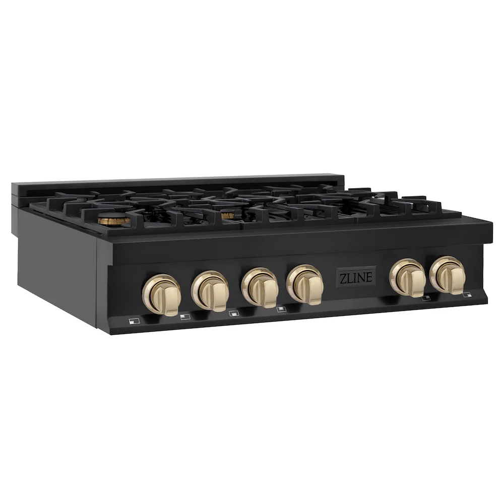 ZLINE Autograph Edition 36 in. Legacy Gas Rangetop with 6 Burners and Porcelain Cooktop in Black Stainless Steel with Polished Gold Accents, Open Box-Great Condition - Image 5