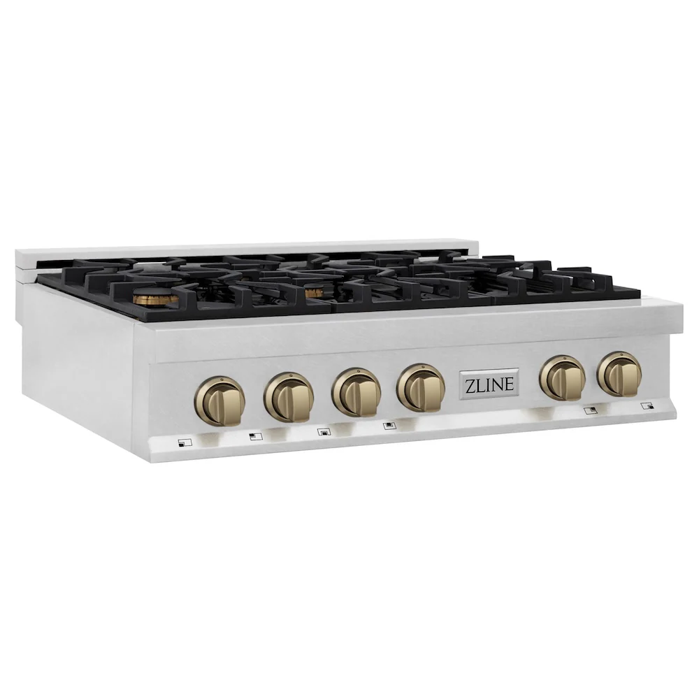 ZLINE Autograph Edition 36 in. Legacy Gas Rangetop with 6 Burners and Porcelain Cooktop in Satin Stainless Steel with Champagne Bronze Accents, Open Box-Great Condition - Image 4