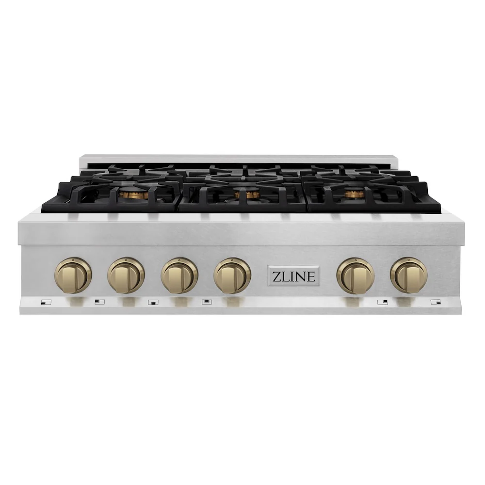 ZLINE Autograph Edition 36 in. Legacy Gas Rangetop with 6 Burners and Porcelain Cooktop in Satin Stainless Steel with Champagne Bronze Accents, Open Box-Great Condition - Image 5