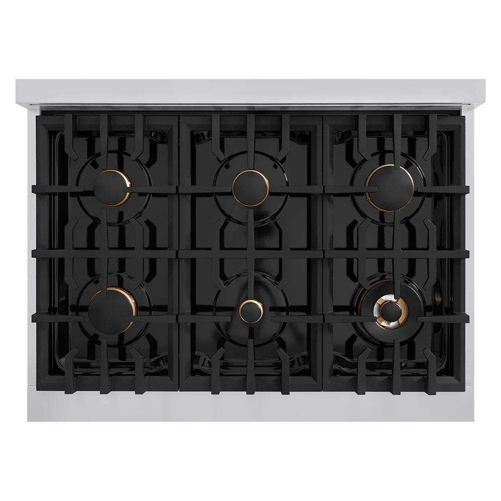 ZLINE Autograph Edition 36 in. Legacy Gas Rangetop with 6 Burners and Porcelain Cooktop in Stainless Steel with Champagne Bronze Accents, Open Box-Good Condition - Image 2