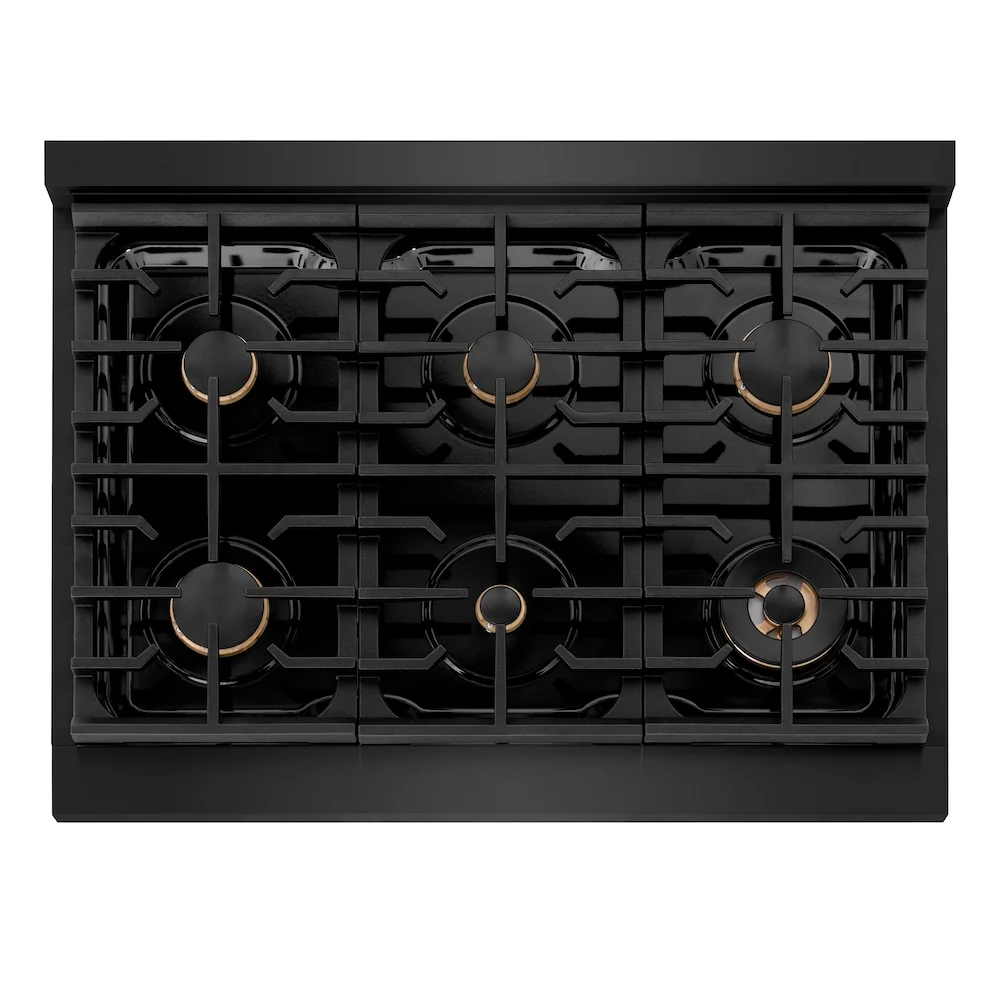 ZLINE Autograph Edition 36 in. Paramount Gas Rangetop with 6 Burners and Porcelain Cooktop in Black Stainless Steel with Polished Gold Accents, Open Box-Great Condition - Image 2