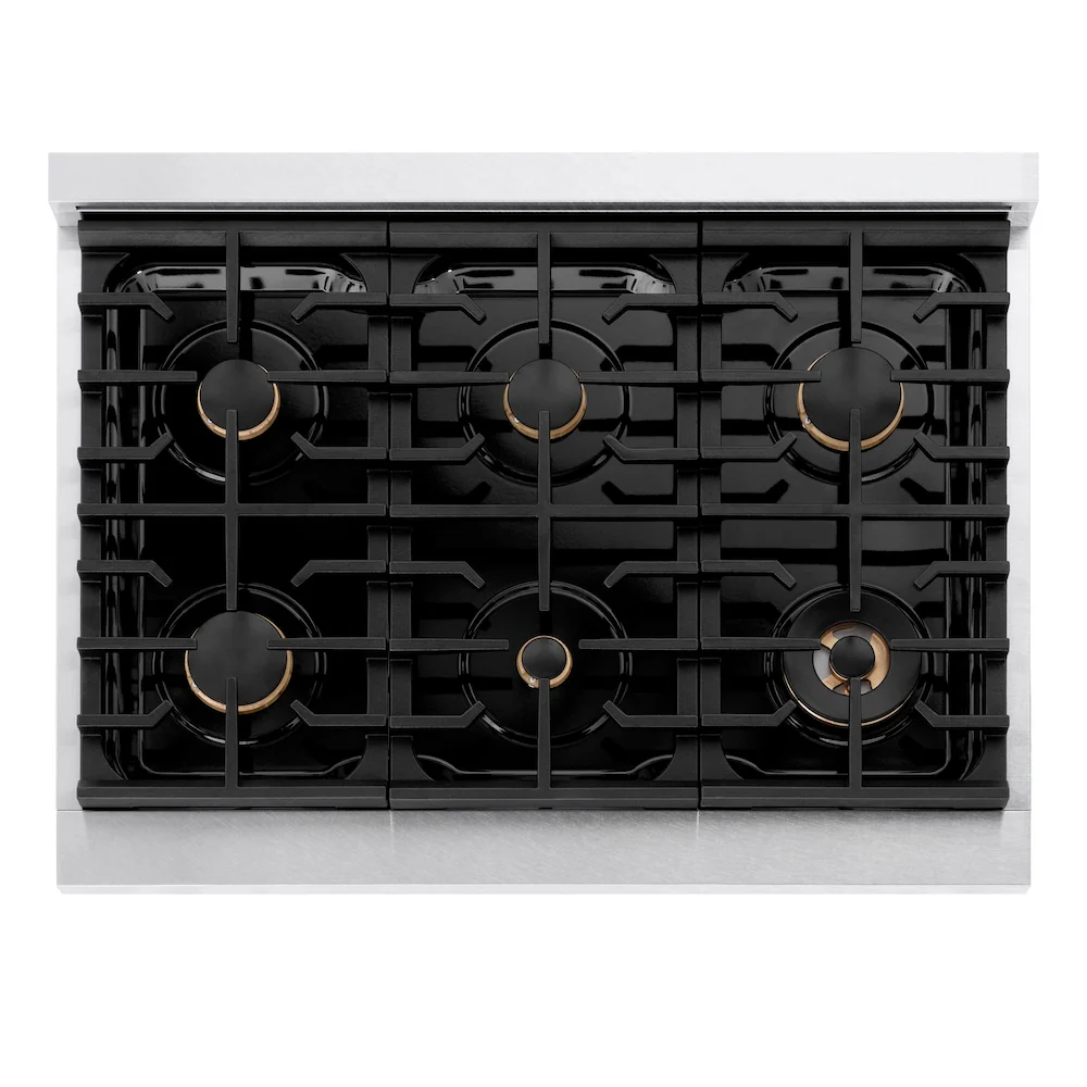 ZLINE Autograph Edition 36 in. Paramount Gas Rangetop with 6 Burners and Porcelain Cooktop in Satin Stainless Steel with Champagne Bronze Accents, Open Box-Great Condition - Image 2
