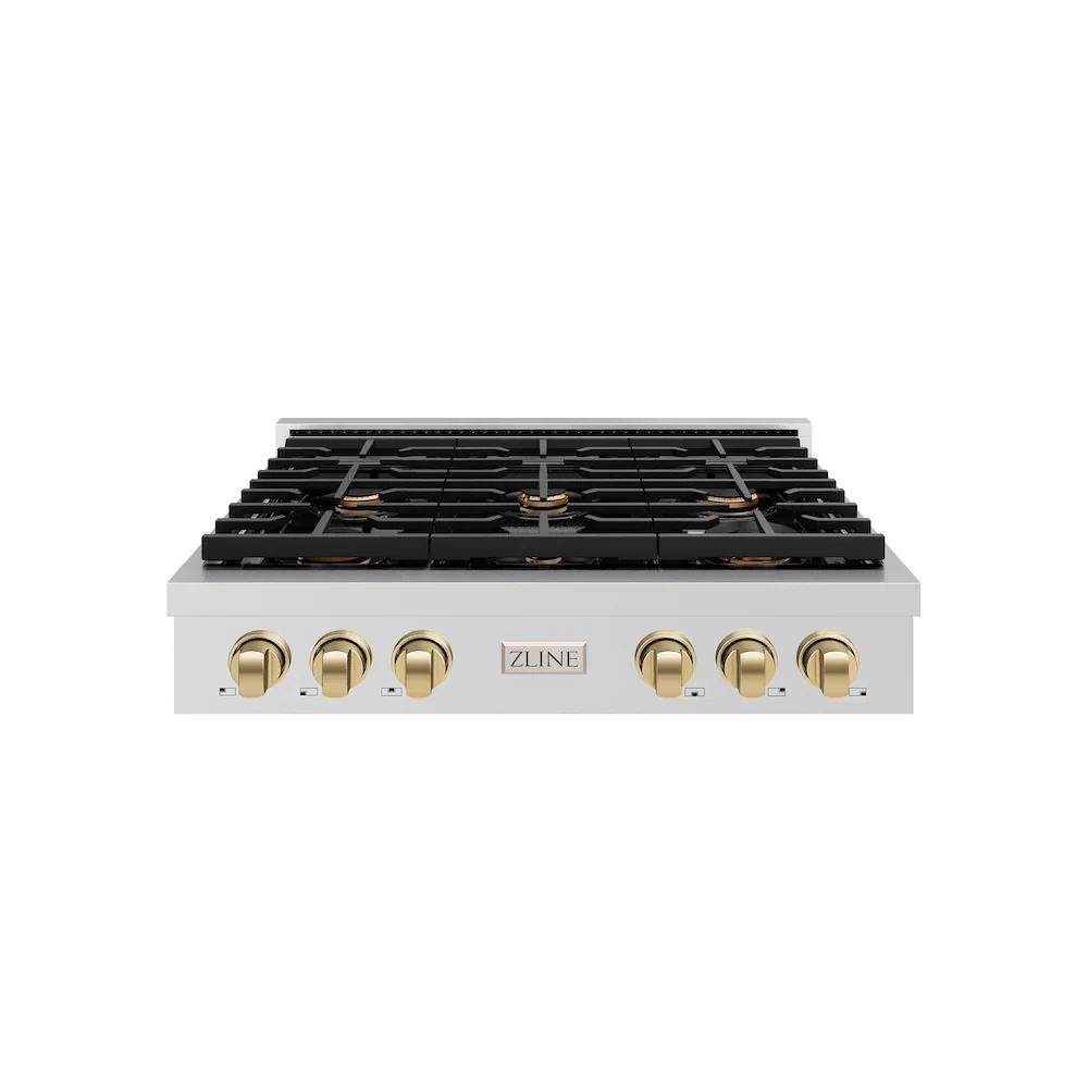ZLINE Autograph Edition 36 in. Paramount Gas Rangetop with 6 Burners and Porcelain Cooktop in Stainless Steel with Champagne Bronze Accents, Open Box-Great Condition - Image 3