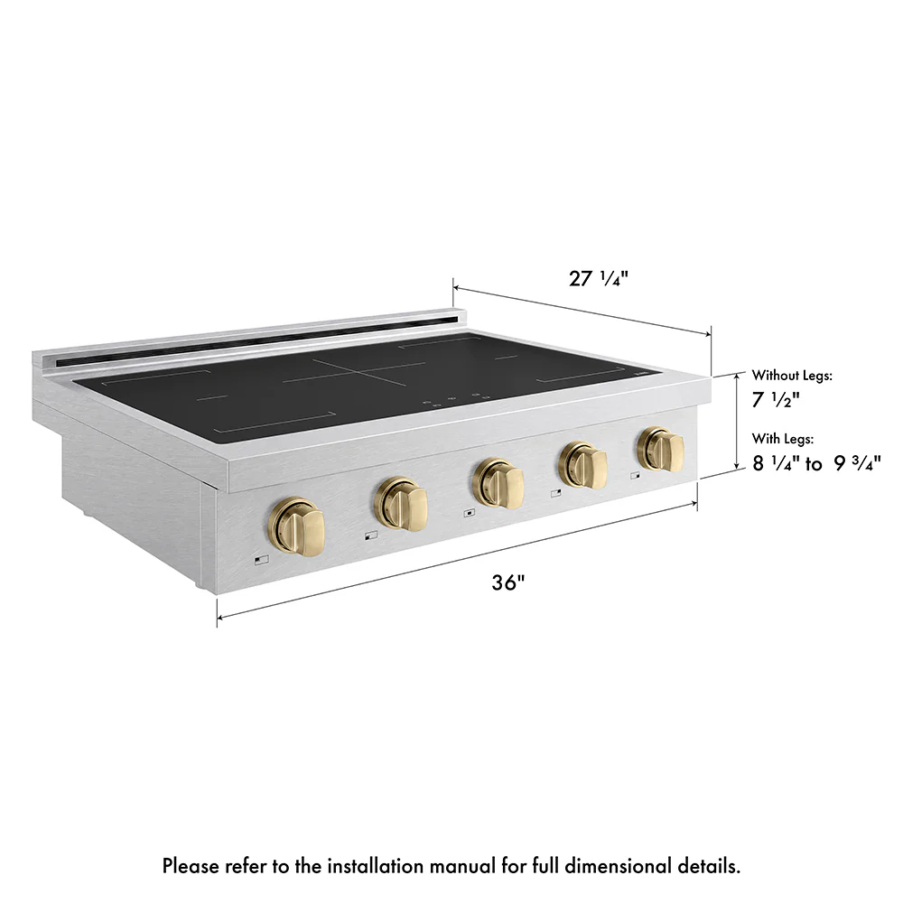 ZLINE Autograph Edition 36 in. Paramount Induction Rangetop with 5 Element Cooktop in Satin Stainless Steel and Champagne Bronze Accents (SINRTSZ-36-CB) - Image 17