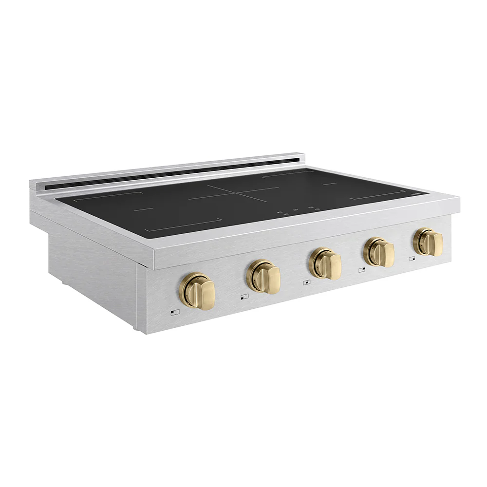ZLINE Autograph Edition 36 in. Paramount Induction Rangetop with 5 Element Cooktop in Satin Stainless Steel and Champagne Bronze Accents (SINRTSZ-36-CB) - Image 6