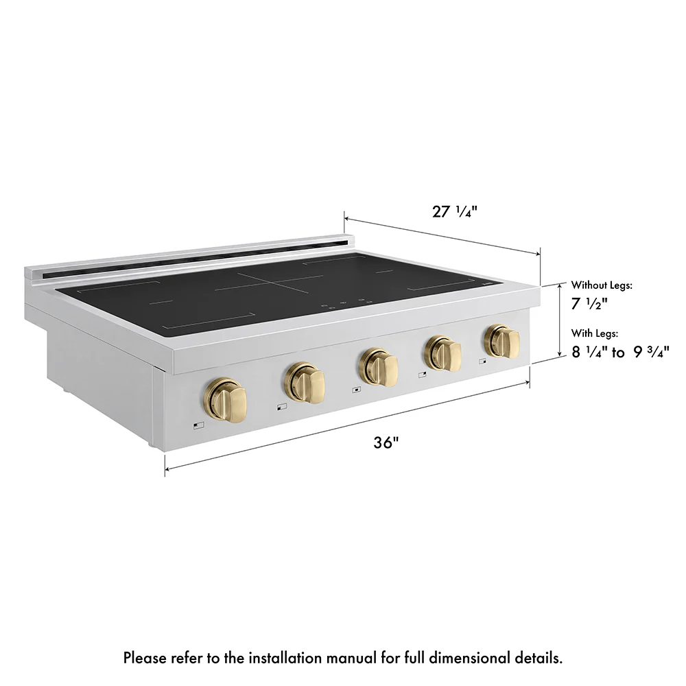 ZLINE Autograph Edition 36 in. Paramount Induction Rangetop with 5 Element Cooktop in Stainless Steel and Champagne Bronze Accents (SINRTZ-36-CB) - Image 17