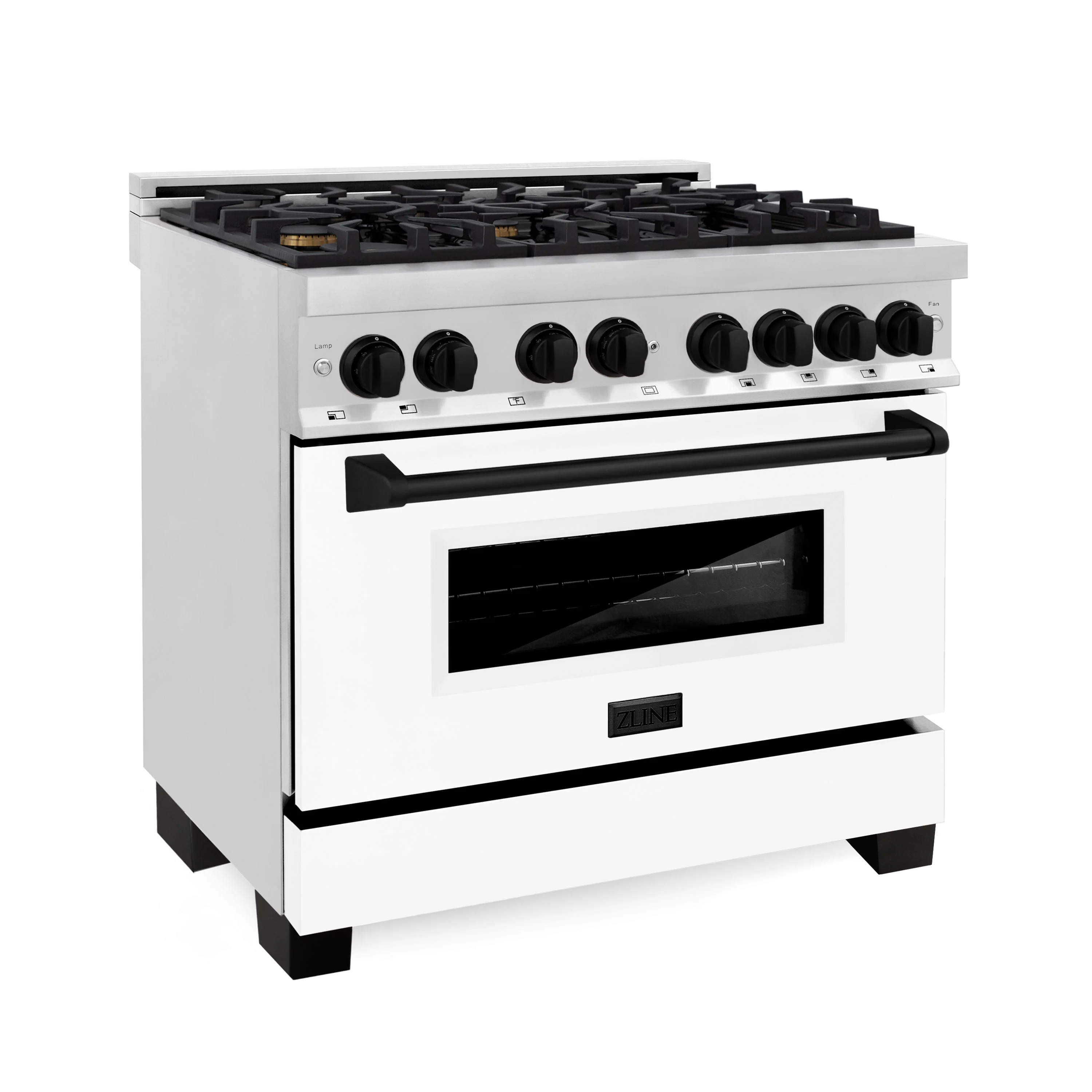 ZLINE Autograph Edition 36 in. Kitchen Package with Stainless Steel Dual Fuel Range with White Matte Door and Range Hood with Matte Black Accents (2AKP-RAWMRH36-MB) - Image 2